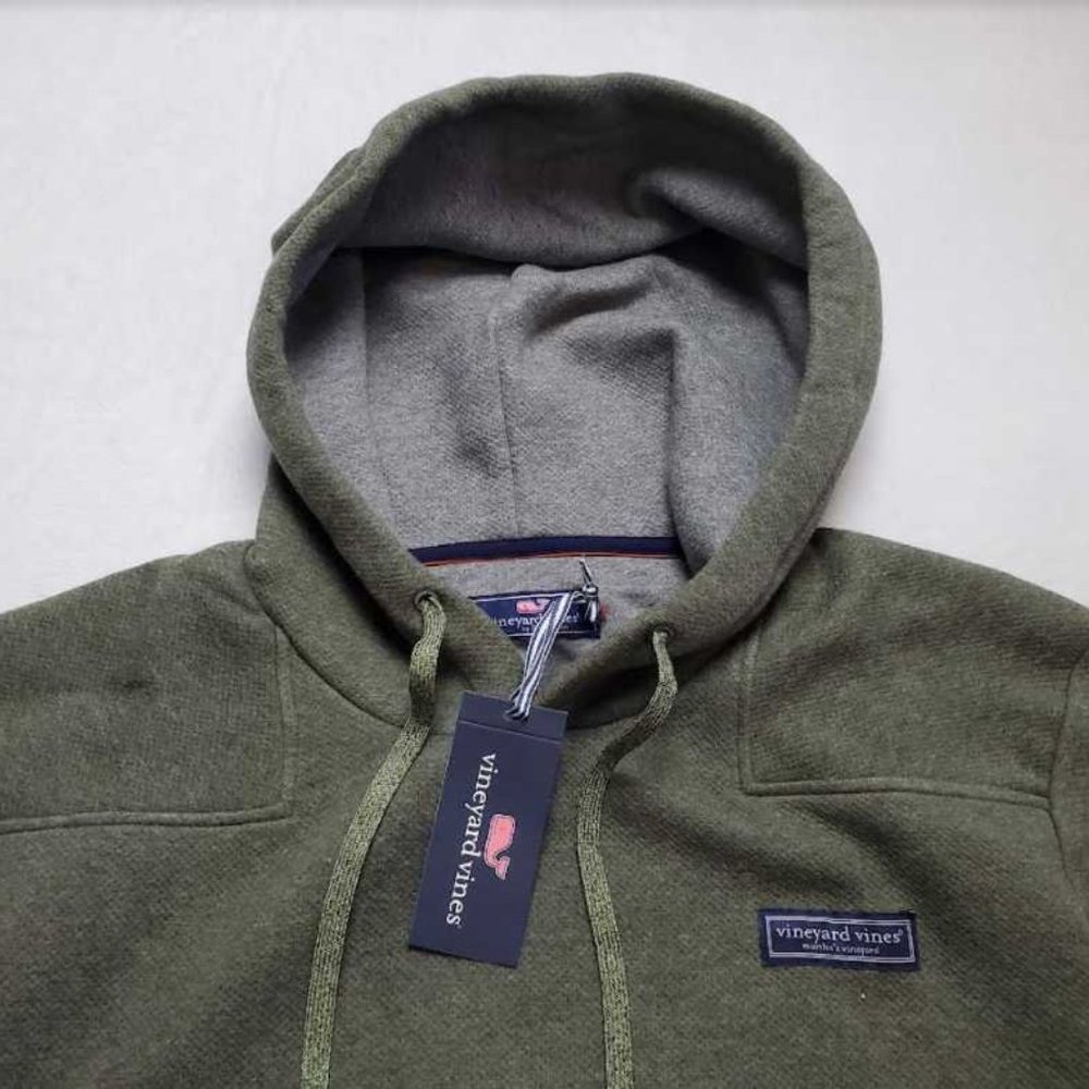 NEW  XL VINEYARD VINES SALTWATER FLEECE HOODIE IN SURPLUS GREEN SWEATER - Picture 2 of 8